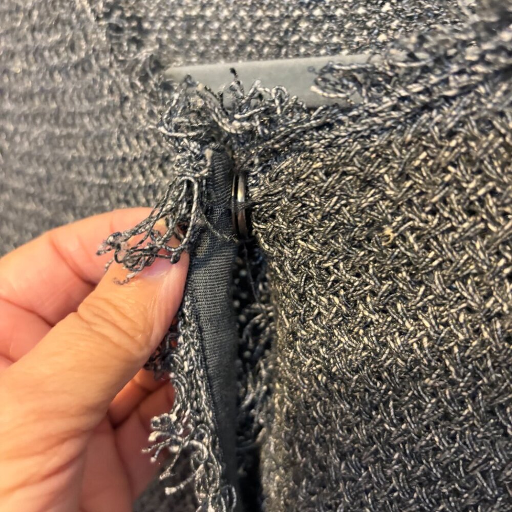 Eileen Fisher Linen Cotton Knit Snap Front Long Sleeve Fringe Cardigan Gray - Picture 4 of 8